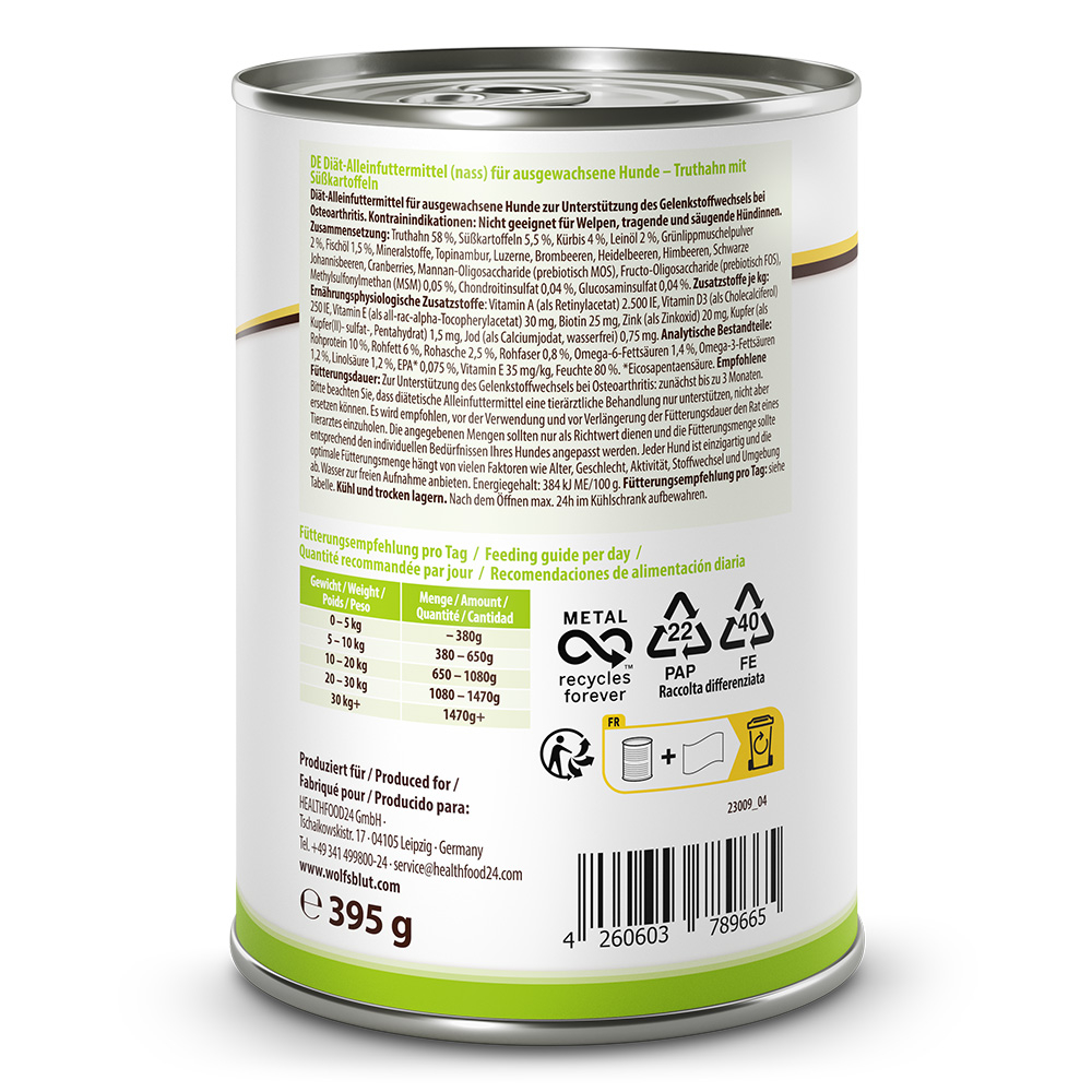 Wolfsblut Dog VetLine Joint Care - indyk i bataty puszka 395g - obrazek 2