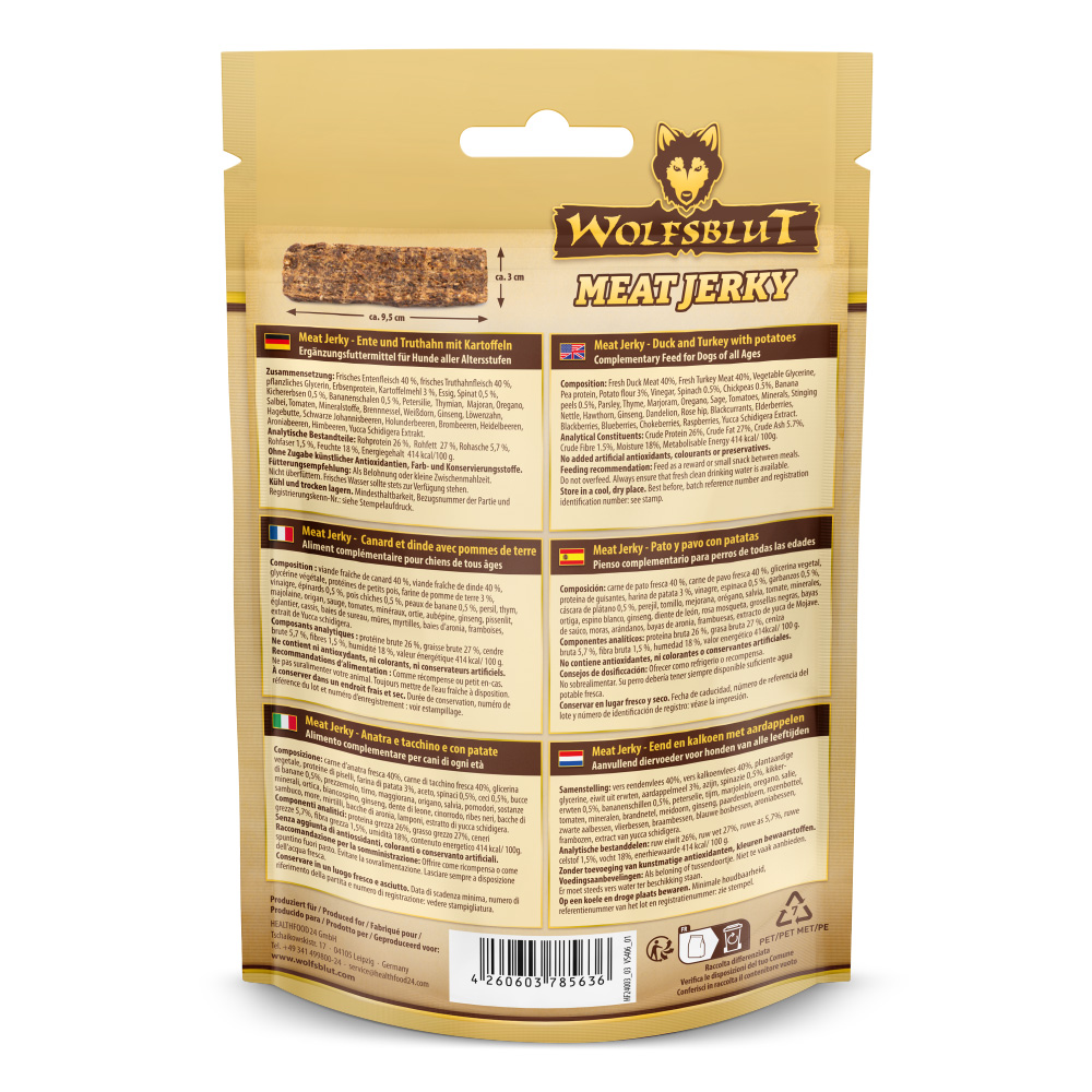 Wolfsblut Dog Meat Jerky Wild Duck & Turkey 80g - obrazek 2