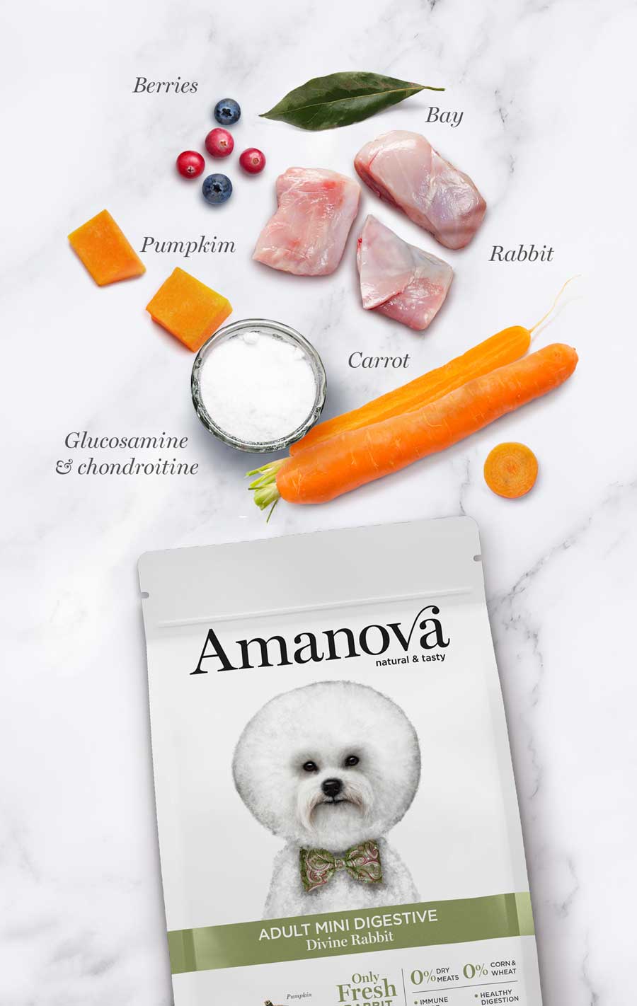 Amanova Dog Adult Mini Digestive Divine Rabbit - królik 800g - obrazek 3