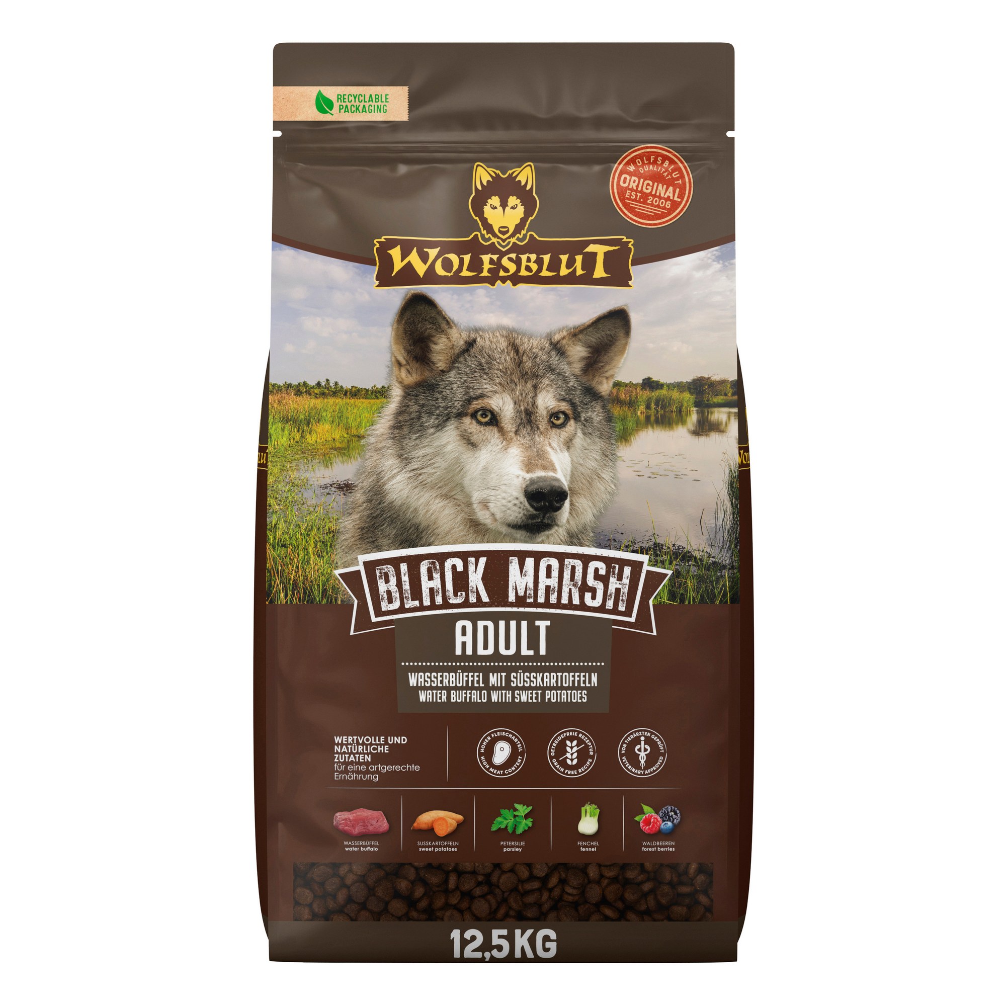 WB784981_BLACK_MARSH_ADULT_125KG_TF_4260603784981_FRONTAL_2000px.jpg Wolfsblut Dog Black Marsh - bawół i dynia 12,5kg - obrazek 1