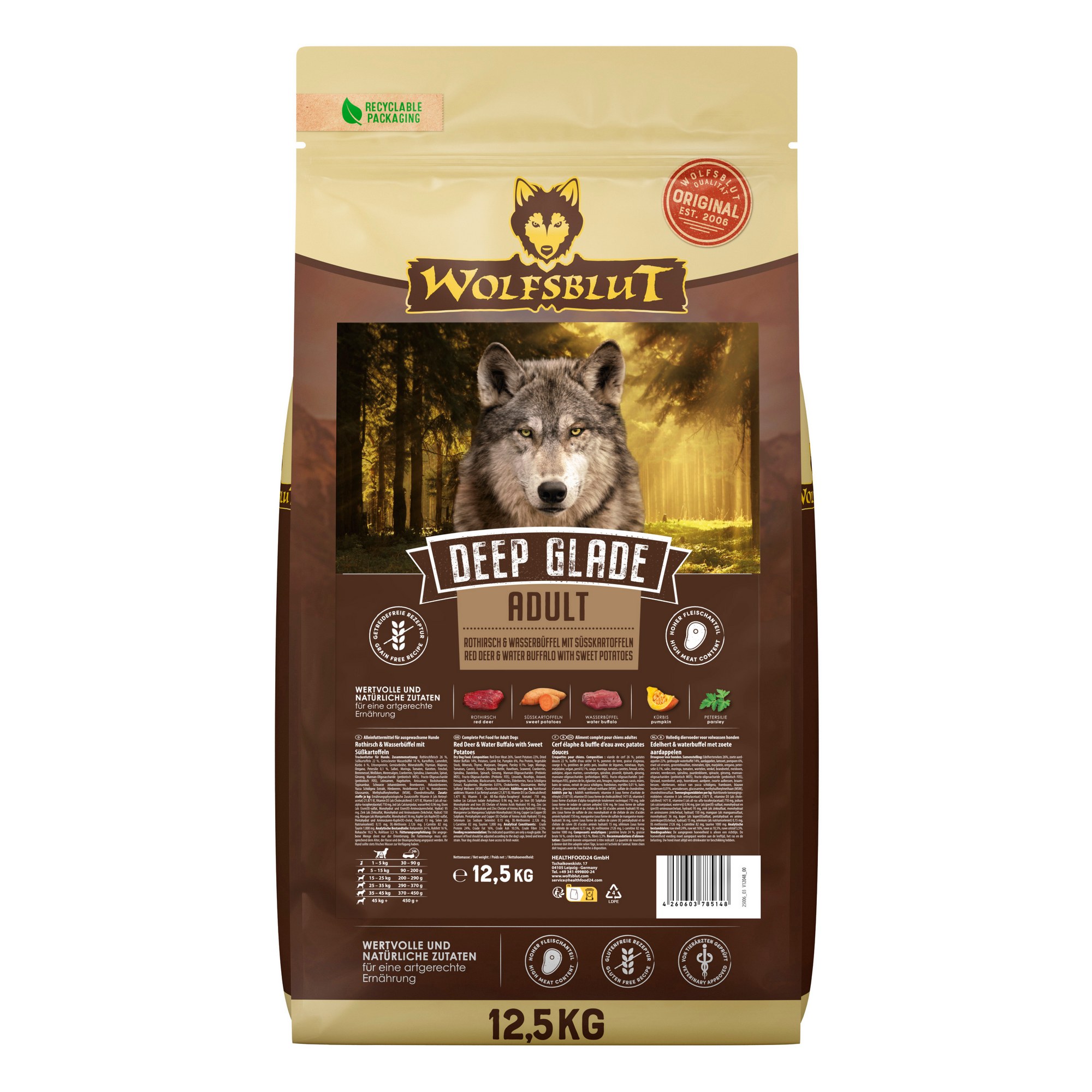 WB785148_Deep_Glade_Adult_12.5kg_TF_4260603785148_FRONTAL_2000px.jpg Wolfsblut Dog Deep Glade - jeleń i bawół 12,5kg - obrazek 1