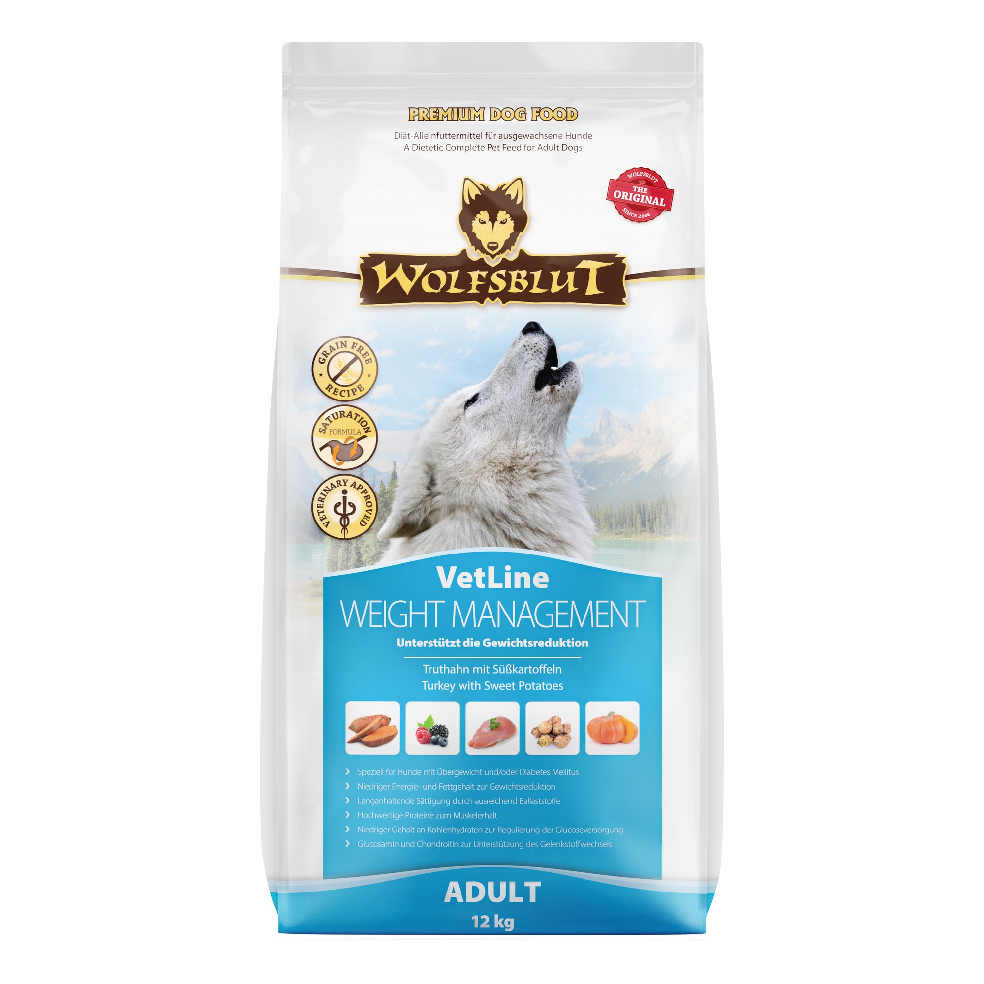 WB786435_Wolfsblut_Trockenfutter_Weight-Management_Front_12kg_4260603786435_2000px.jpg Wolfsblut Dog VetLine Weight Management - indyk i bataty 12kg - obrazek 1