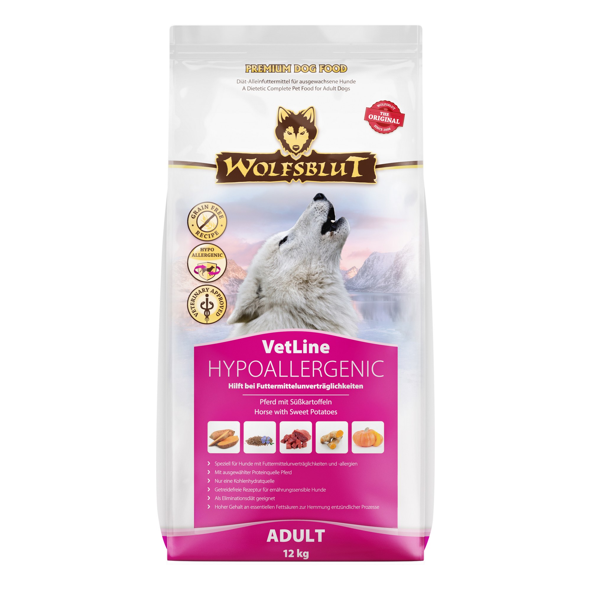 WB786473_Wolfsblut_Trockenfutter_Hypoallergenic_Front_12kg_4260603786473_2000px.jpg Wolfsblut Dog VetLine Hypoallergenic - konina i bataty 12kg - obrazek 1
