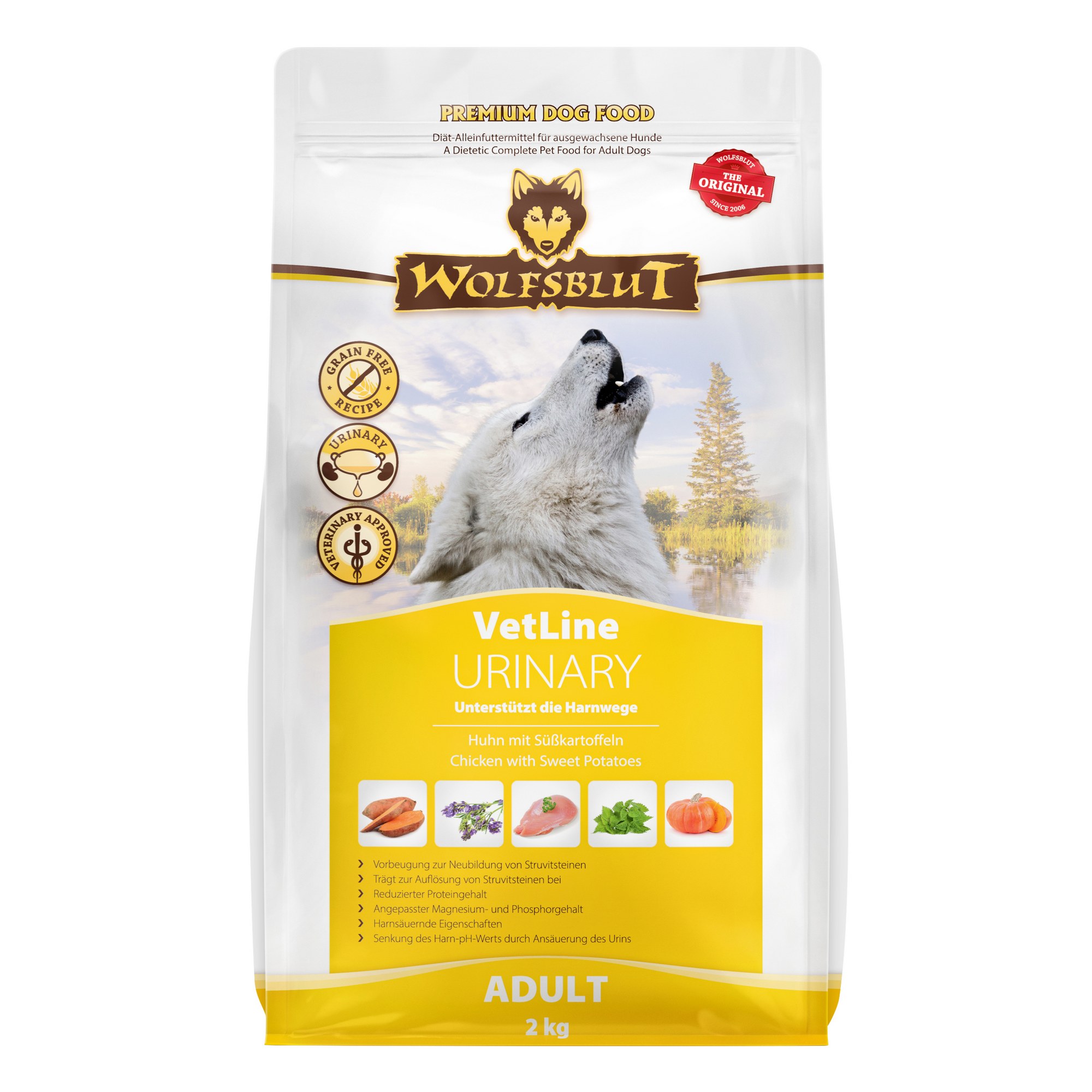 WB786527_Wolfsblut_Trockenfutter_Urinary_Front_2kg_4260603786527_2000px.jpg Wolfsblut Dog VetLine Urinary - kurczak i bataty 2kg - obrazek 1