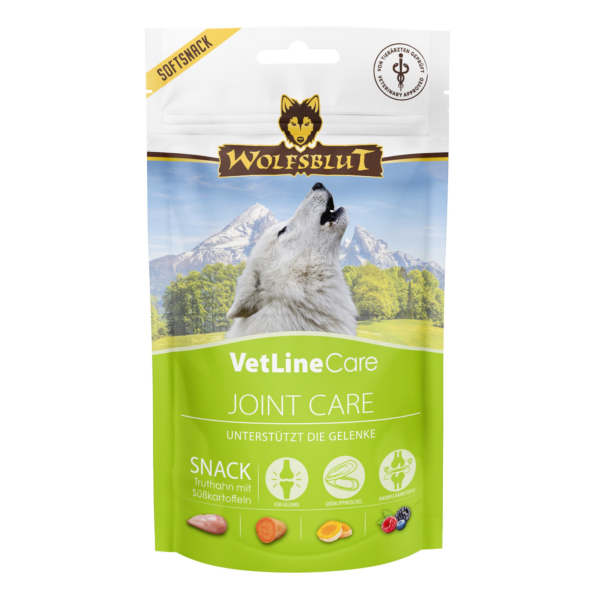 WB843287_Wolfsblut_Trockenfutter_VetLine_Care_Joint_Care_Front_100g_4262374843287_2000px.jpg Wolfsblut Dog VetLine Snack Joint Care - indyk i bataty 100g - obrazek 1
