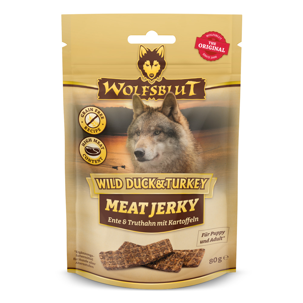 Wolfsblut Dog Meat Jerky Wild Duck & Turkey 80g - obrazek 1