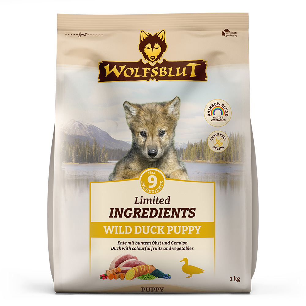 be5d6f4d48611faa58e3e79504e6b15cd6e6b37e_Wild_Duck_Puppy_Limited_Ingredients_Wolfsblut_1_kg_verpackung_vorne.jpg Wolfsblut Dog Limited Ingredients Wild Duck Puppy - kaczka i bataty 1kg - obrazek 1