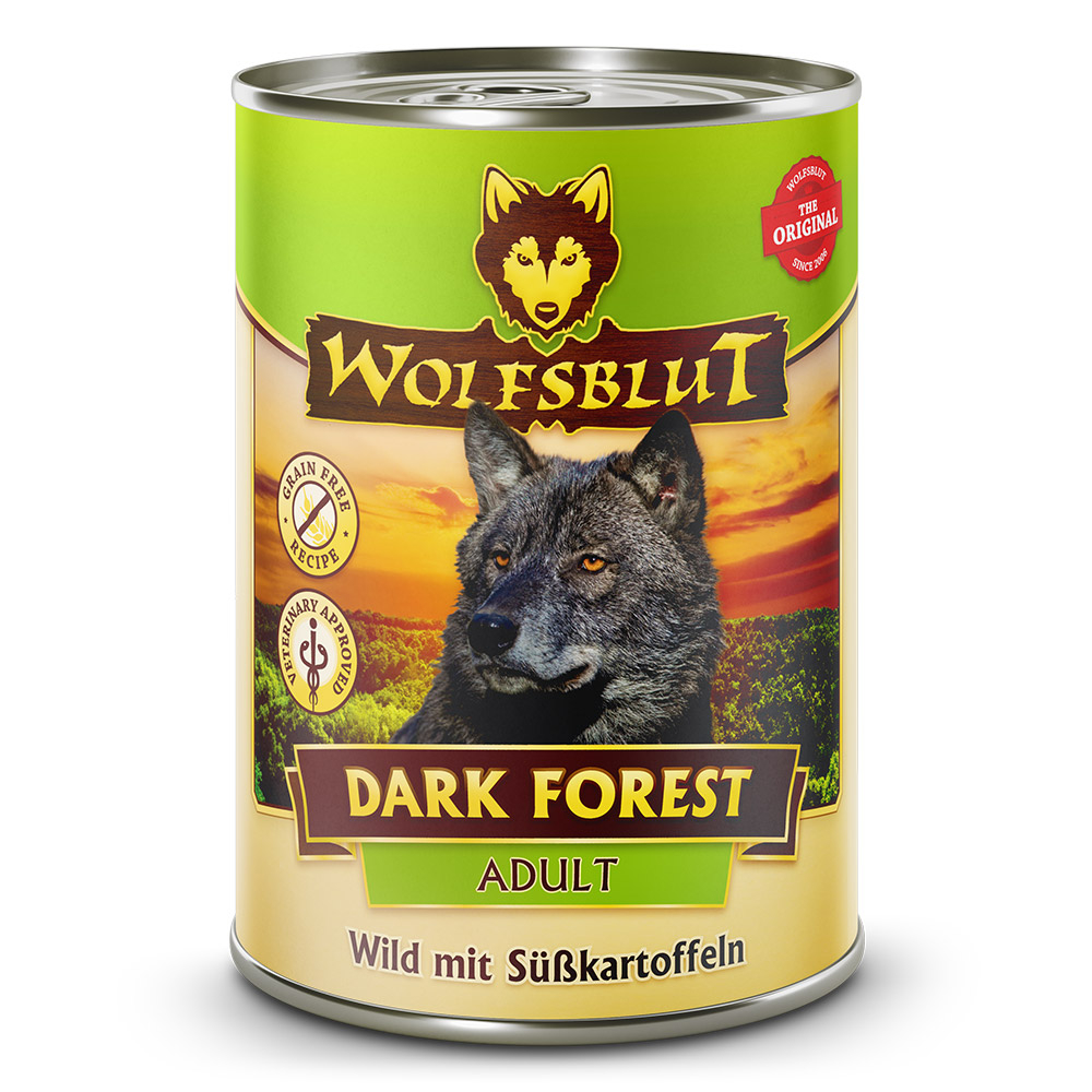 cda324e671a6bbdbf00d4993ebc742e9e5f142f6_wb783335_wolfsblut_nassfutter_darkforest_395g_dose_4260603783335_1000px_shd.jpg Wolfsblut Dog Dark Forest - dziczyzna i bataty puszka 395g - obrazek 1