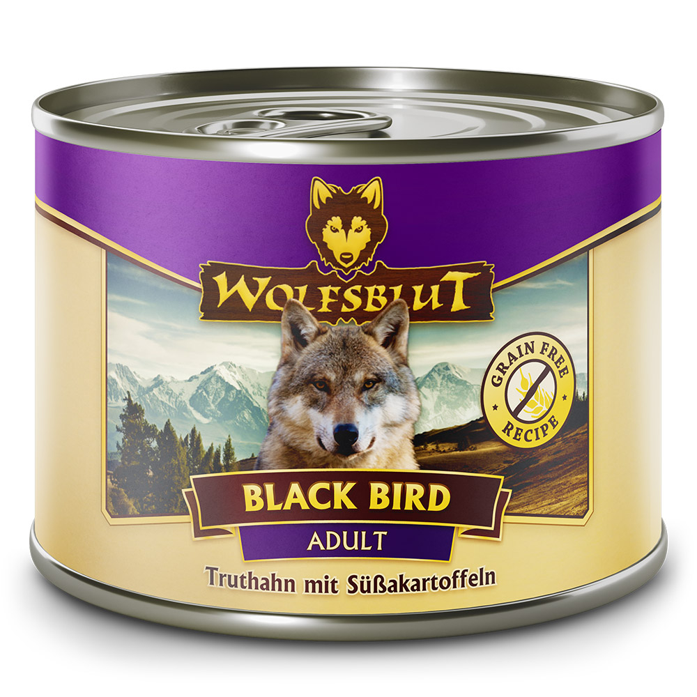 ee7d6327a8751f23a16b6f354af6fb3a337e5379_wb783403_wolfsblut_nassfutter_blackbird_200g_dose_4260603783403_1000px_shd.jpg Wolfsblut Dog Black Bird - indyk i bataty puszka 200g - obrazek 1